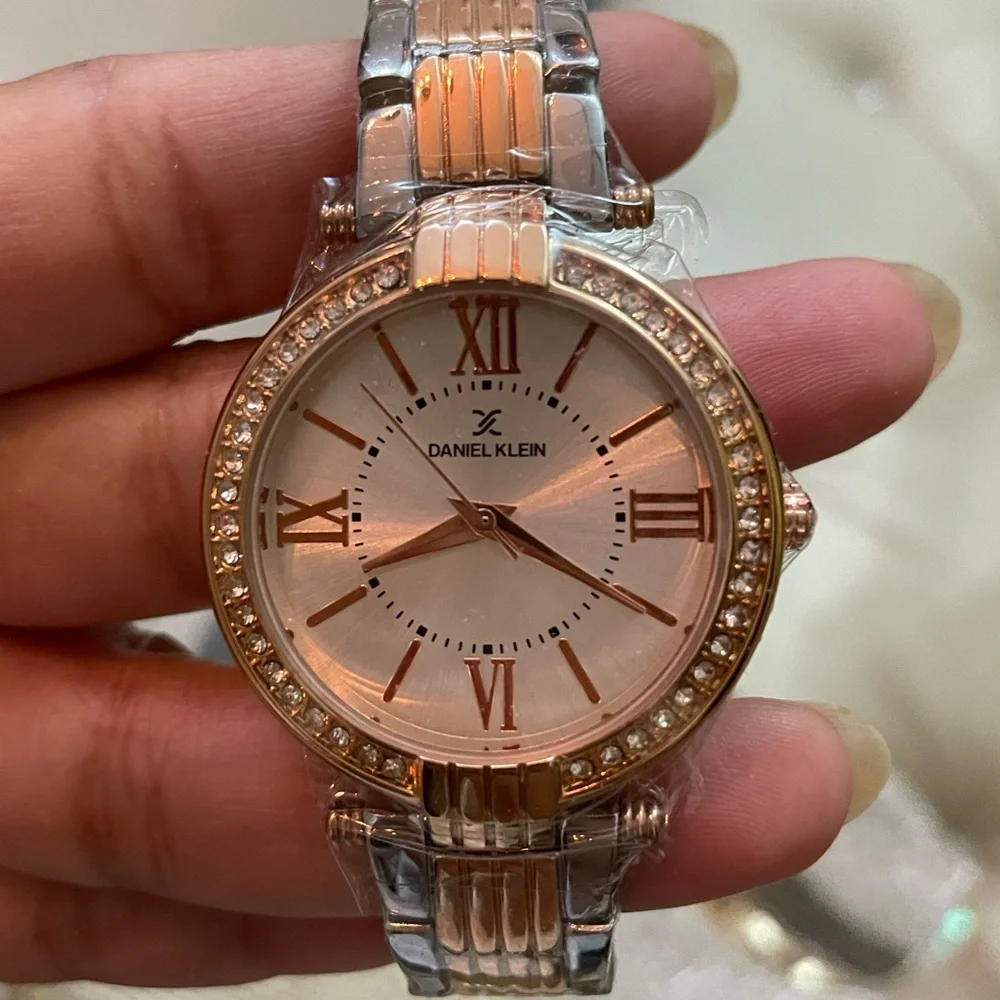 Silver and rose gold studded watch - Picture 2 of 5